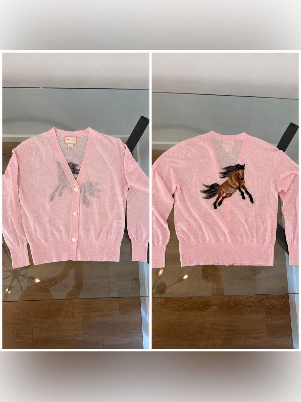 Saccharine New York Pink Linen Blend Cardigan Horse on Back Size S